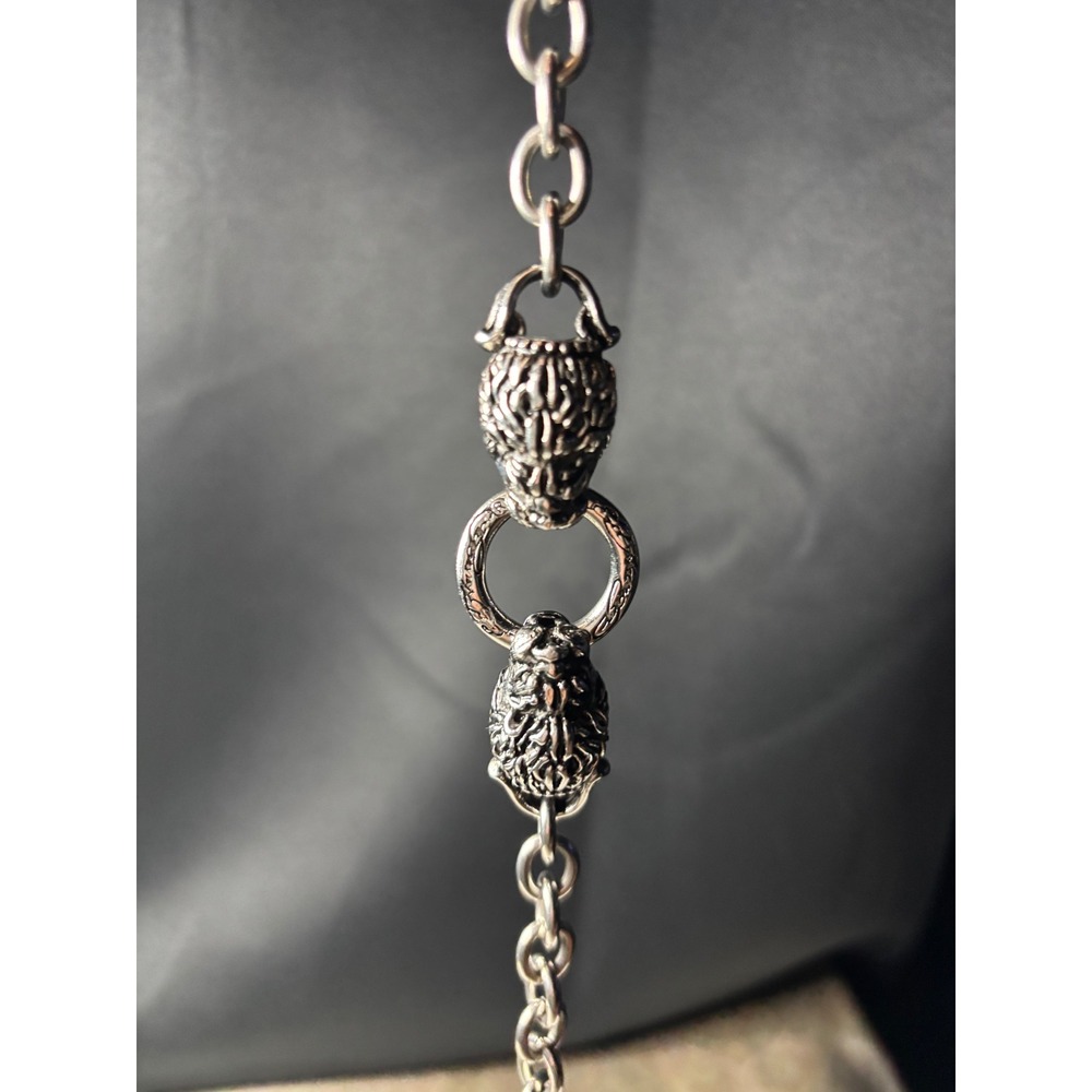 Silver Tone Double Lion Head Link Chain Bracelet Gothic Streetwear 7.5 Inch